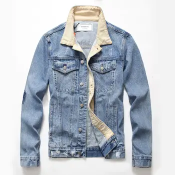 

In 2020 the original street tide man corduroy denim jacket lapel jacket teenagers color matching design