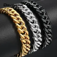 10mm Wide Mens 316L Stainless Steel Bracelet Cut Double Curb Link Rombo Chain for Boy Silver Gold Black 7-11 inch DHB512
