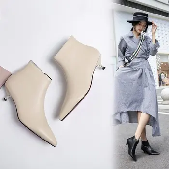 

Booties women spring / autumn 2019 new small with short boots low heel stiletto 3 cm pointed and bare boots female winter boots