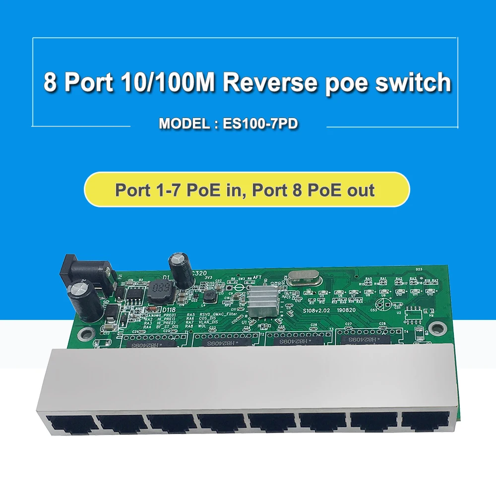 Free shipping 8 reverse switch pcb board 8 port 10 100M Ethernet reverse poe switch 2