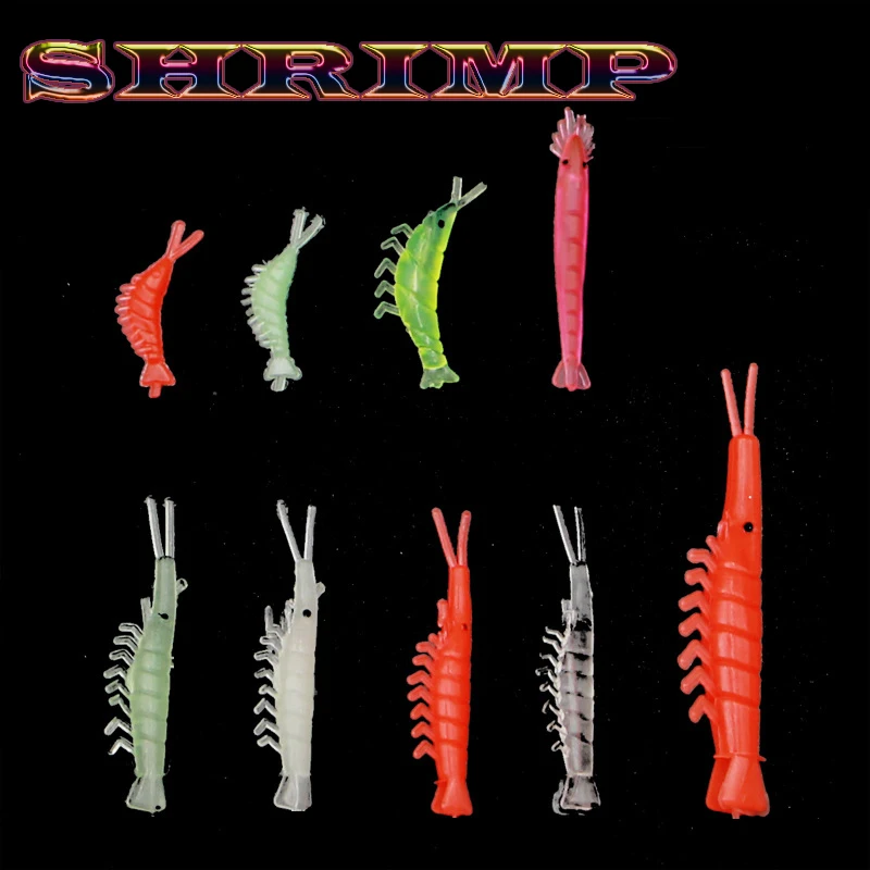 X-Fin 20pcs/Lot 25-63mm Artificial Lure Luminous Shrimp Soft Bait Jigs Worm Grub Fishing Hook Reel Line Tackle Jig head | Спорт и