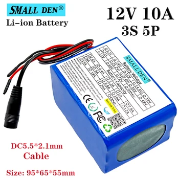

12V 10Ah 18650 3S5P Li-ion rechargeable battery pack 10A BMS 12.6V 10000mAh large capacity device power supply