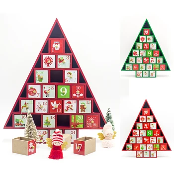 

Christmas Wooden Countdown Calendar Painted Christmas Tree Calendar Candy Gift Storage Box Home Decoration Drawer Rack