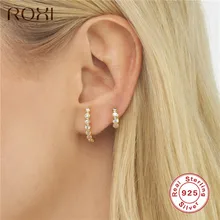 ROXI, блестящие циркониевые 925 пробы серебряные серьги-гвоздики для женщин, нежные серьги с прозрачными фианитами, Маленькие Геометрические серьги в форме буквы C в Корейском стиле