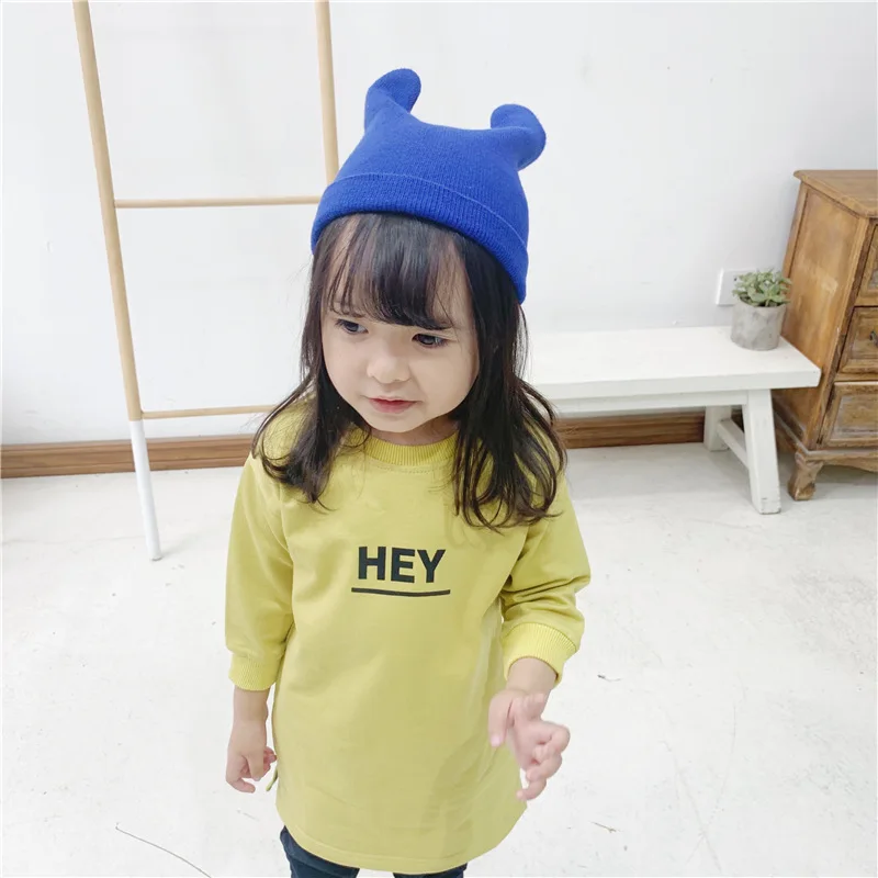 Korean Style Autumn Girls Pure Cotton Long T Shirts Kids Letters Printing Casual Tops Clothes