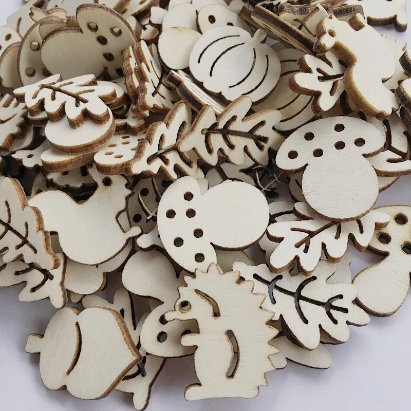20pcs Unfinished Wood Cutouts Wood Animal Mushroom Leaf Shape Natural Wood Pieces for DIY Crafting Ornament Decorations