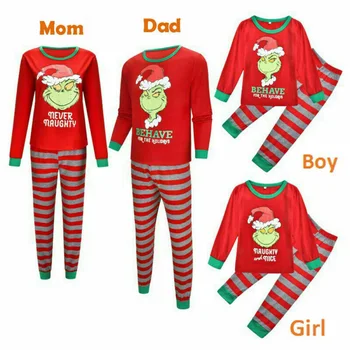 

Christmas Family Mom Dad Kids Pajamas Set Xmas The Grinch Sleepwear Nightwear Suit TT@88