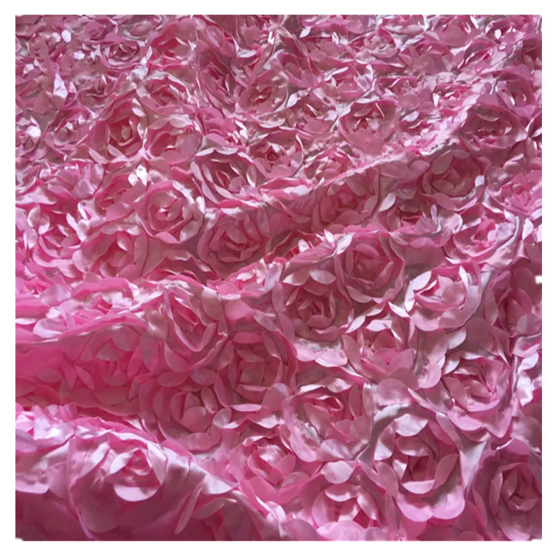 

SASKIA 1Yard 3D Satin Rose Flower Embroidery Fabric Material Textile For Sewing Pillow Cloth Wedding Decorate Pink Red diy