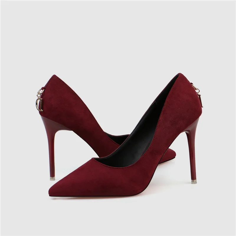 

QSR 11 PUMPS Women's shoes Fashion simple detailed with high-heeled suede shallow mouth pointed D-button sexy women's shoes
