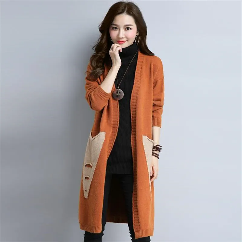 

2019 New Autumn And Winter Women Sweater Jacket Solid Color No Button Female Loose Long Sweaters Knitted Cardigan