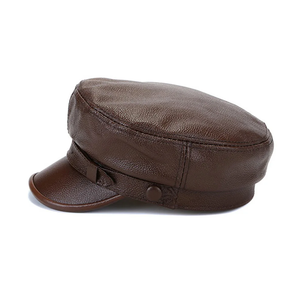  [AETRENDS] Winter 100% Leather Military Hats for Men Flat Cap Dad Hat Genuine Leather Captain Army 