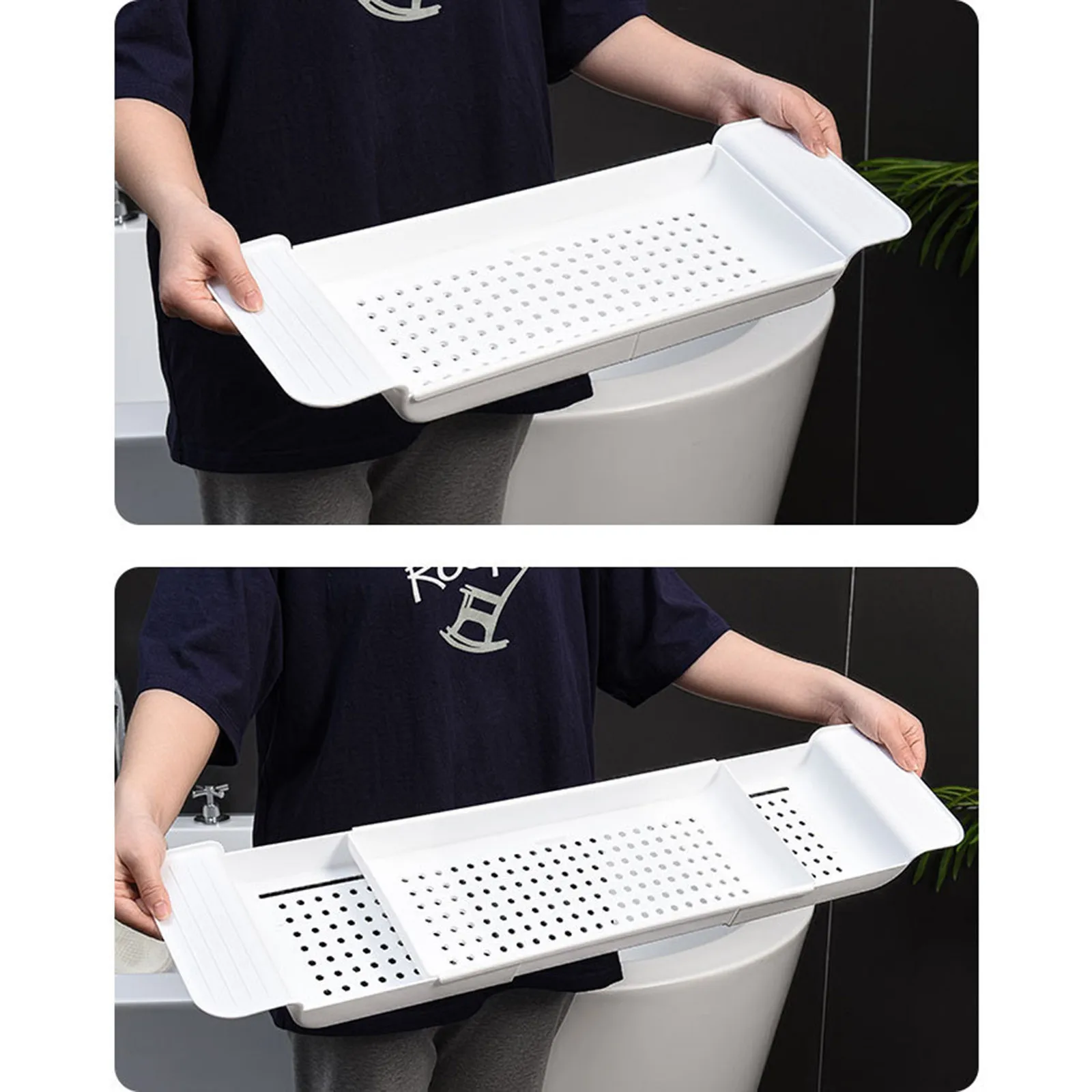 Expandable Plastic Bathtub Tray Spa Bathtub Caddy Organizer Rack Book Phone Table Holder Non Slip Bottom Bath Tub Tray Shelf