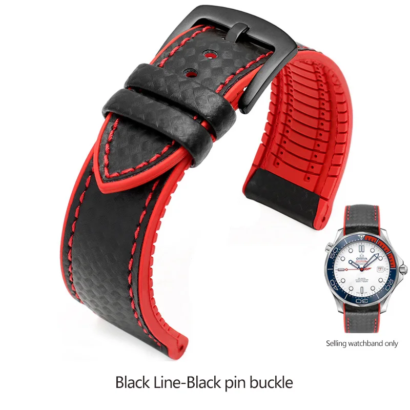 thumbnail image 1 of Correa de fibra de carbono de silicona resistente al agua para reloj Omega Speed Master, repuesto de pulsera de caucho para hombre de 18 mm, 20 mm, 22 mm y 24 mm, 1 of 5