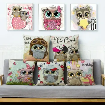 

Cute Cartoon Owl Print Cushion Cover Pillow Pillows Cases Home Decor Animal