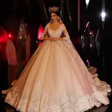 Роскошный кристалл принцесса с длинным рукавом бальное платье Свадебные платья Кружева Аппликация старинные свадебные одежды готическое платье Свадебные платья