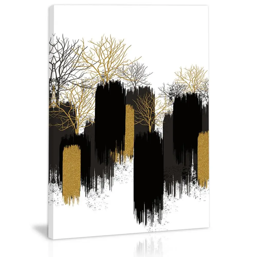 

Golden Tree Wall Art Decor Modern Abstract Canvas Painting Kitchen Prints Pictures for Home Living Dining Room