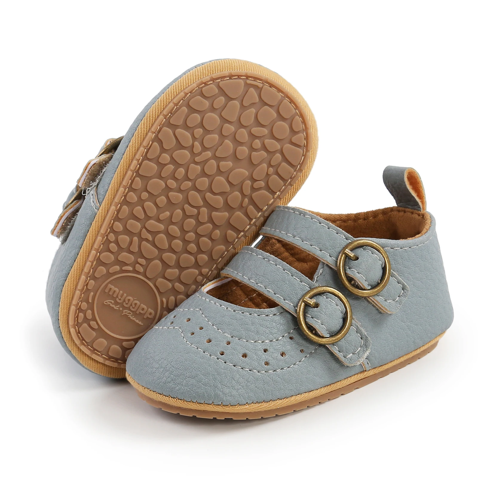Baby Girls Boys Non-Slip PU First Walking Shoes, Buckle Strap Soft Sole Solid Infant Slip-on Sock Shoes 4