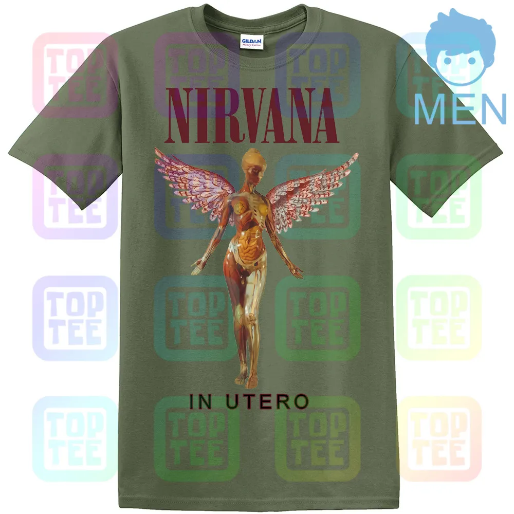 Футболка Nirvana-In Utero natur из хлопка Kurt Cobain - Цвет: MEN-ARMY GREEN