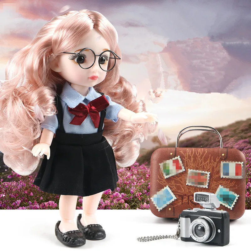 New 16cm BJD Doll Student Dress Set 13 Joints Movable Fashion Girl Toy 3D Eyes Free Accessories 1/12 Children's Play House Gift