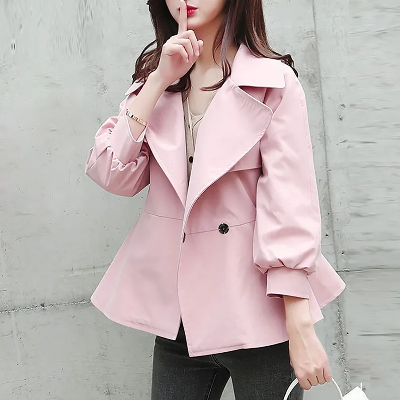 Pink Casaco Feminino короткое пальто для женщин осень весна Женская ветровка верхняя одежда Тренч Женский - Цвет: Pink