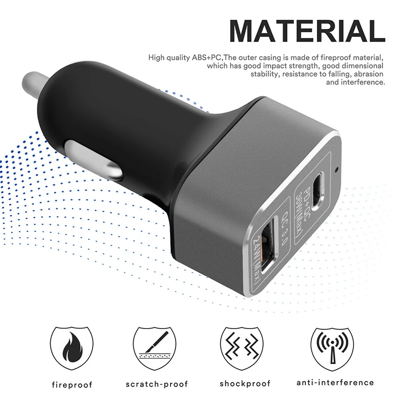 60 Вт QC PD 3 0 Автомобильное зарядное устройство адаптер двойной порт usb type C Быстрая