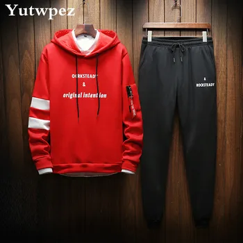 

Tracksuit Men Set Contrast Stripes Sweat 2PCS Jacket+Pants Suit Casual Hoodie Men Sets Sweatshirt Men Sweat Suit Men Streetwear