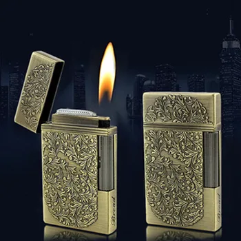 

Classic Flint Jet Lighter Gas Torch Lighter Ultra Thin Pattern Free Fire Cigarette Crisp Sound Butane Lighter Gadgets For Man