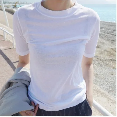  South Korea 2019 Spring And Summer New Style Slim Fit Simple Versatile Elasticity Half-sleeve Shirt