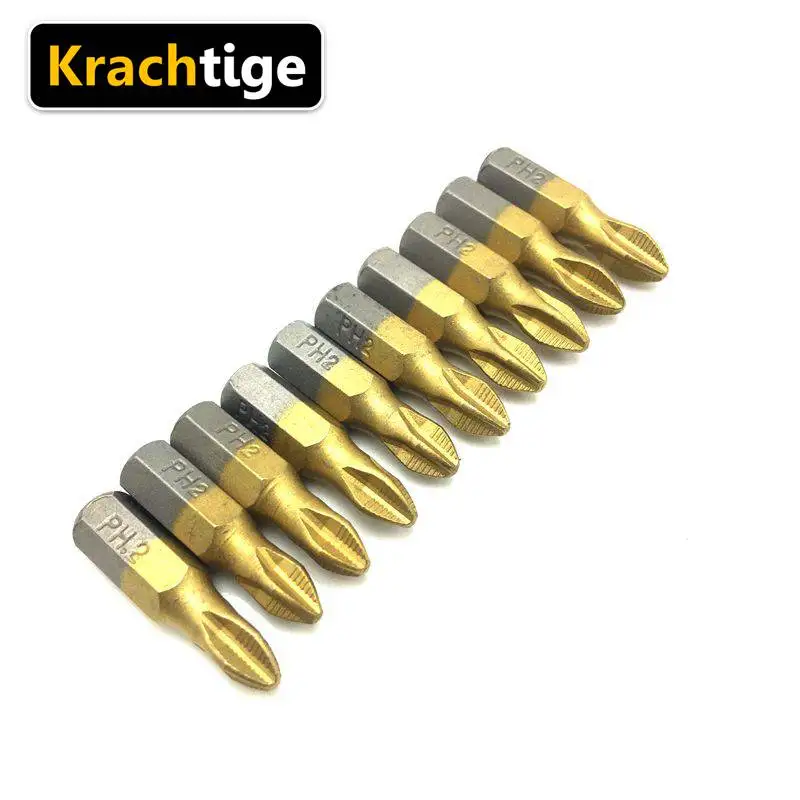 Krachtige 10 шт. 25 мм отвертка головка 1/4 &quotхвостовик анти скольжения PH2 титановое