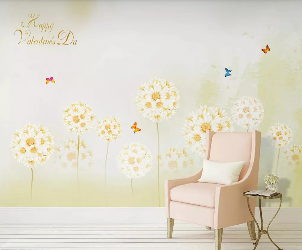 

Large custom mural Nordic hand-painted fresh dandelion sofa TV background wall wallpaper wall covering