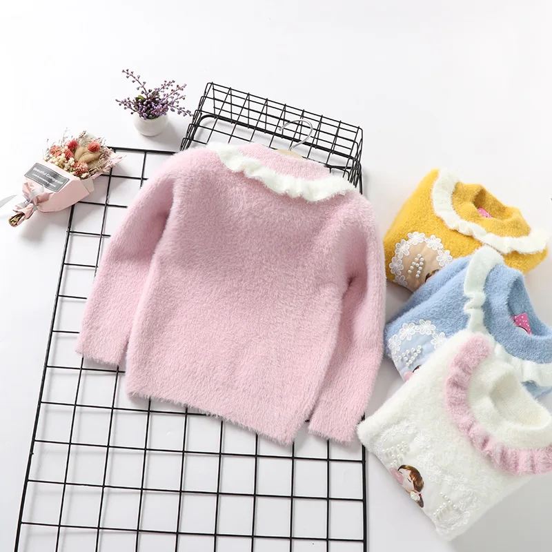 

Girl'S Sweater Korean-style Children Autumn And Winter Heart Pullover Western Style Imitation Mink Childrenswear 2019 New Style
