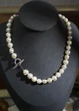 

20" Cultured Baroque Pearl Necklace / Bracelet Set Keshi Pearl Silver Plated Connector