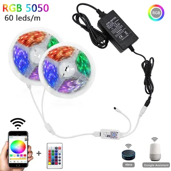 

5m 10m 15m WiFi LED Strip Light RGB Waterproof SMD 5050 2835 DC12V rgb String Diode Flexible Ribbon WiFi Contoller+Adapter plug
