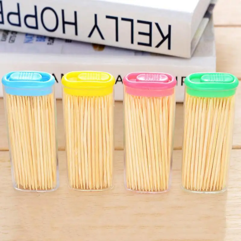 Box Disposable Wood Natural Bamboo Toothpick Storage Case For Home