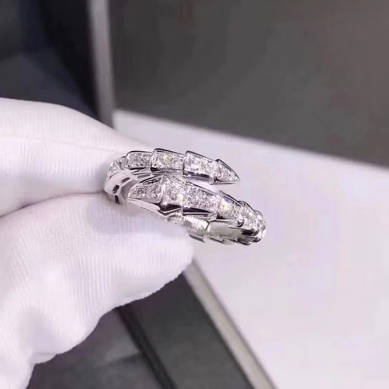 Brand Pure 925 Sterling Silver Jewelry For Women Snake Rings Full Stone Snake Rings Wedding Jewelry Party Luxury Adjustable Ring