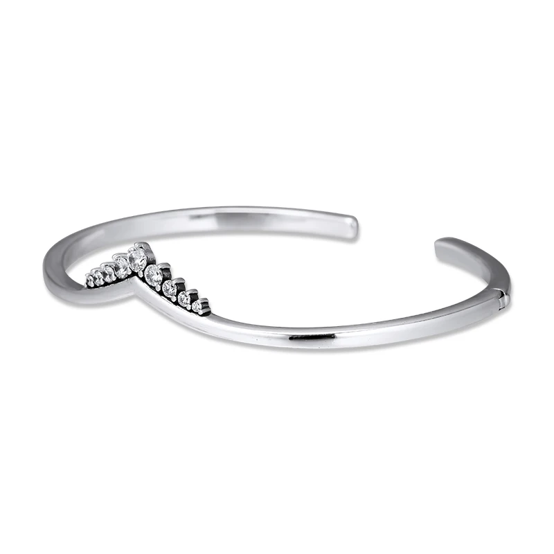 

Tiara Wishbone Open Bangle Argent 925 Sterling Silver Clear CZ Cuff Bangles Bracelets for Women Jewelry Making Wholesale