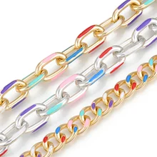 

50/100CM Bohemian Double Layer Rainbow Oil Dripping Cross Aluminum Chain Pearl Bracelet Jewelry for Women Fashion Chain Bangle