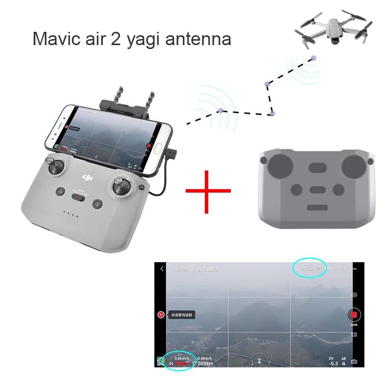 Mavic air 2 2.4G 5.8G Controller Signal Booster Antenna Range Extender 2.5-3.5Km For DJI mini 2 Yagi-Uda controller cover