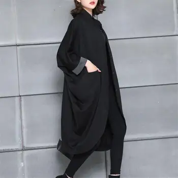 

2019 Autumn Women Long Sleeve Ol Style Irregular Long Trench Coat Solid Color Turn-Down Collar Women Trench Overcoat