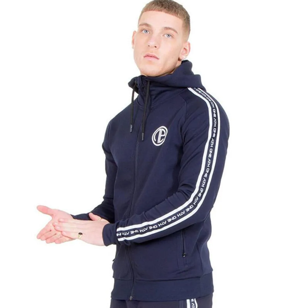 Navy blue (Hoodie) Повседневный Спортивный костюм для тренажерного зала, спортивный костюм для фитнеса, толстовка с капюшоном и штаны, комплект из 2 предметов, Мужская толстовка для бега, спортивные штаны, мужские хлопковые топы и брюки - Цвет: Navy blue (Hoodie)