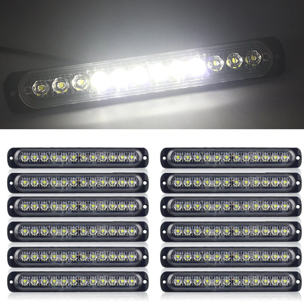 

12x Car Truck Strobe Flash Light Strip Side Lamp Bar Ultra Thin 36W White 12-LED