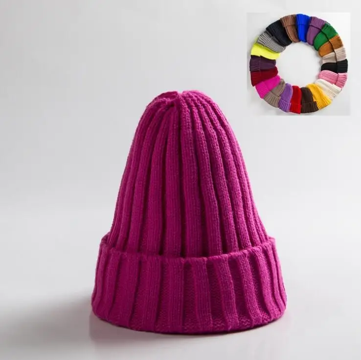 Шапка унисекс из смесового хлопка, однотонные теплые мягкие вязаные шапки в стиле хип-хоп, мужские зимние шапки, женские шапки Skullies Beanies для девочек - Цвет: rosered