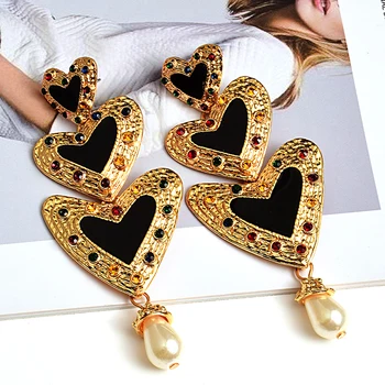 Metal LoveHeart Long Earrings High-quality Crystal Drop Earring Fashion Jewelry Accessories For Women