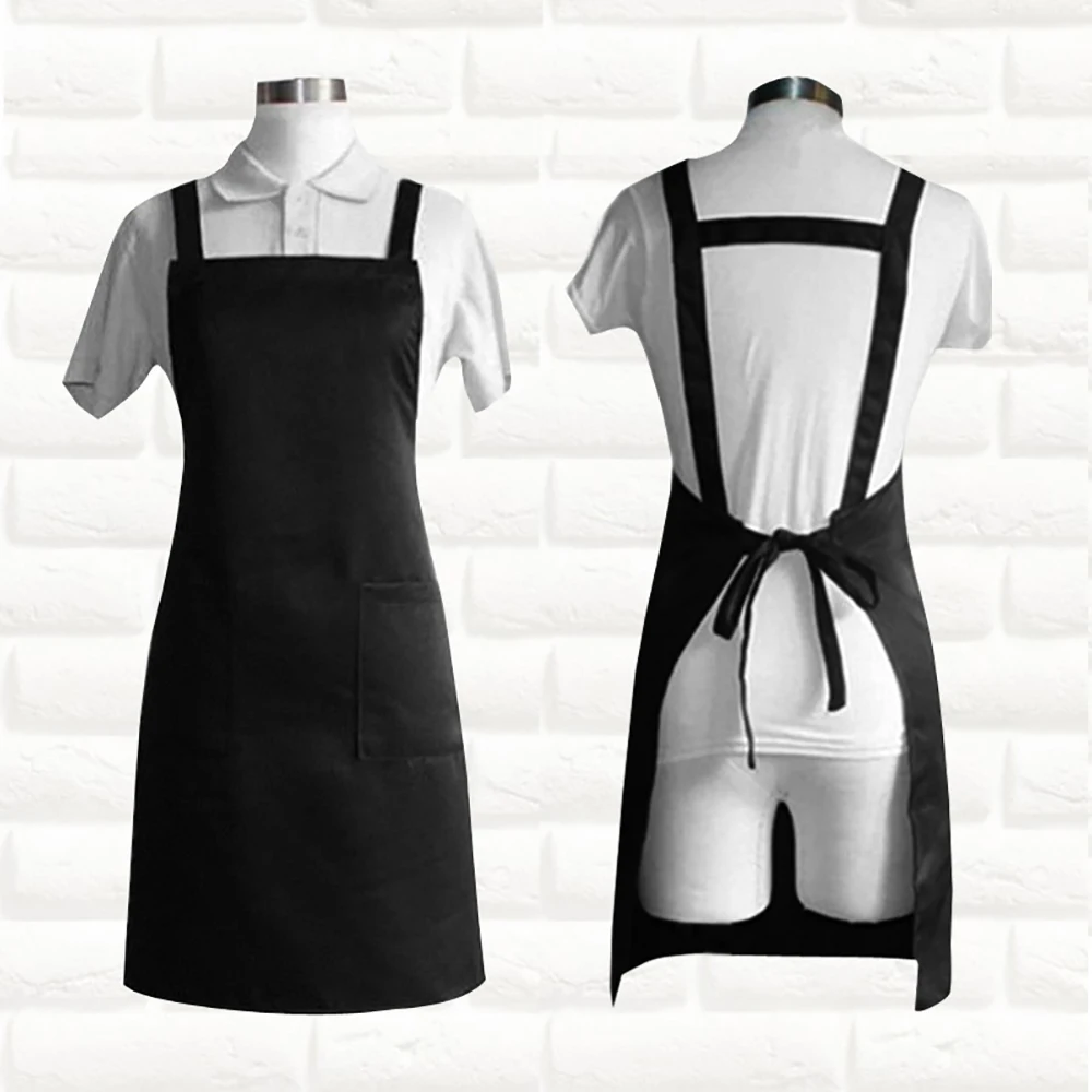 Kitchen Bib Cooking Apron 70*75cm Black Apron For Woman Men Chef Waiter Cafe Shop Adult Apron with Two Pocket For BBQ Baking