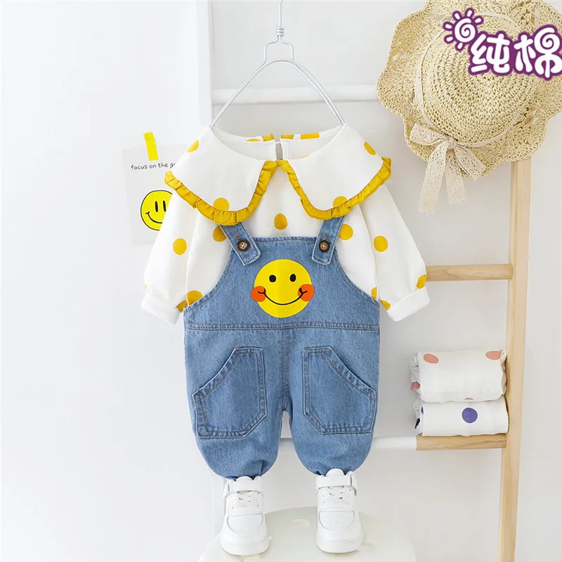 

Dotted Smiley Suspender Pants 2020 Spring Baby GIRL'S Childrenswear New Products Knit Base Cowboy Suspender Pants
