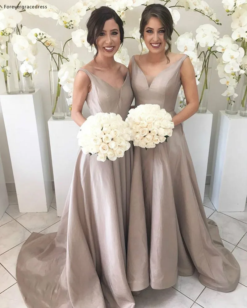 2017 Cheap V-Neck A-Line Bridesmaid Gowns PeachChampagneSilverCoralBurgundyPinkGold Satin Bridesmaid Dresses Fast Shipping  99jpg (2)