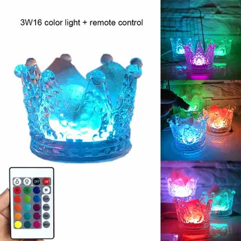 

LED Night Light With Remote Control Bedroom Living Room Salt Crystal Glass LED Night Light Candy Box Crown Shape Rock Salt Light