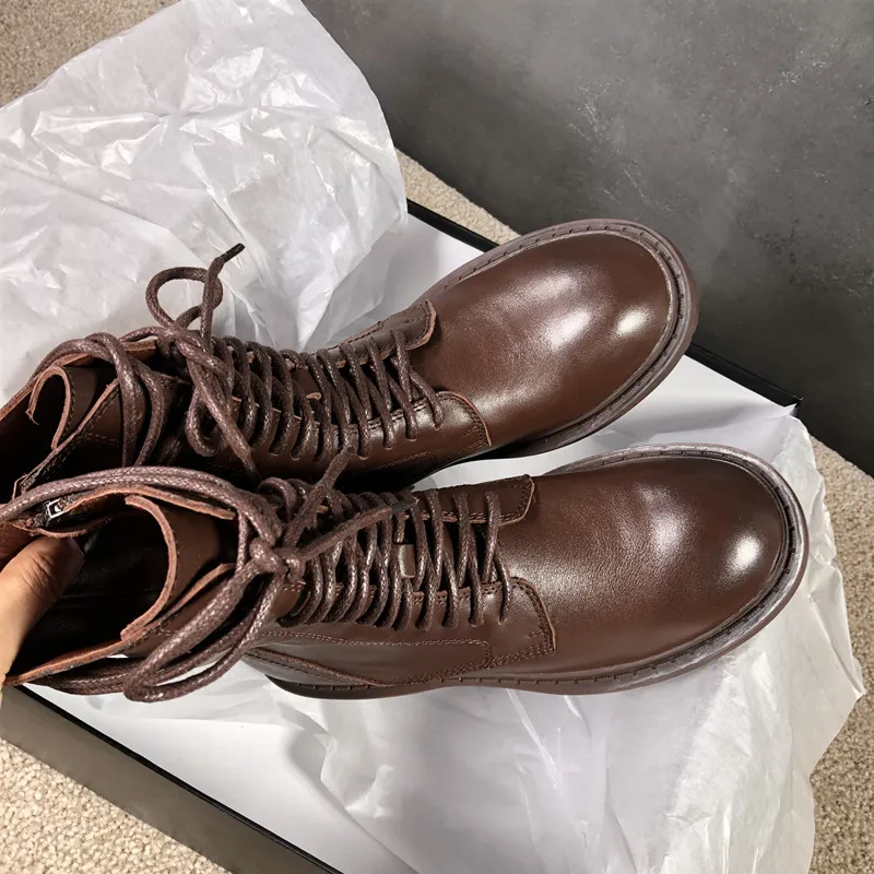 Женские зимние ботинки в байкерском стиле; Botas Mujer; кожаные ботинки; Bota Feminina; уличный стиль; модные ботинки до середины икры; Botines Mujer; zapatos De Mujer