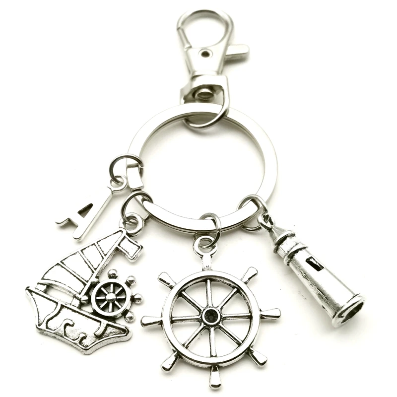 

A-Z Letter Lobster Clasp Best Friend Helm Sailing Keychain Lighthouse Key Ring Key Chain Ladies Men's Jewelry