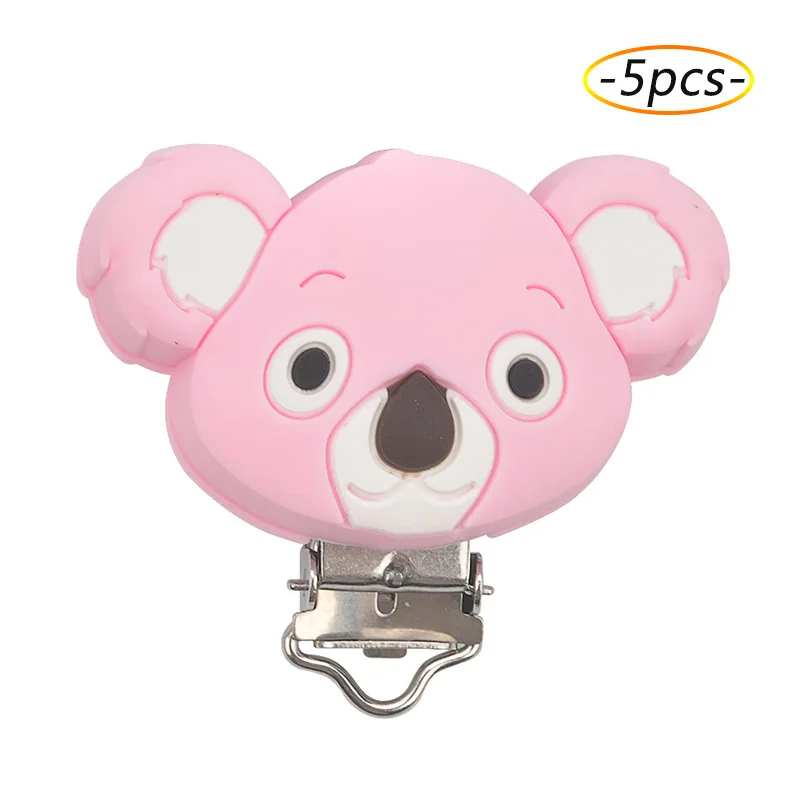 rose quartz LOFCA 5pc New Koala Pacifier Clip Cartoon Silicone Bead Baby Teether teething Accessories Clip Nipple Clasps Toy DIY Bead Tool - Цвет: rose quartz